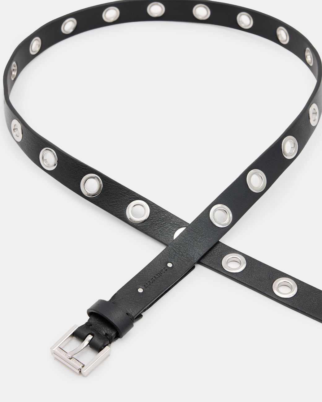 AllSaints Daniela Skinny Leather Eyelet Belt,, /Shiny Nickel  display picture 2