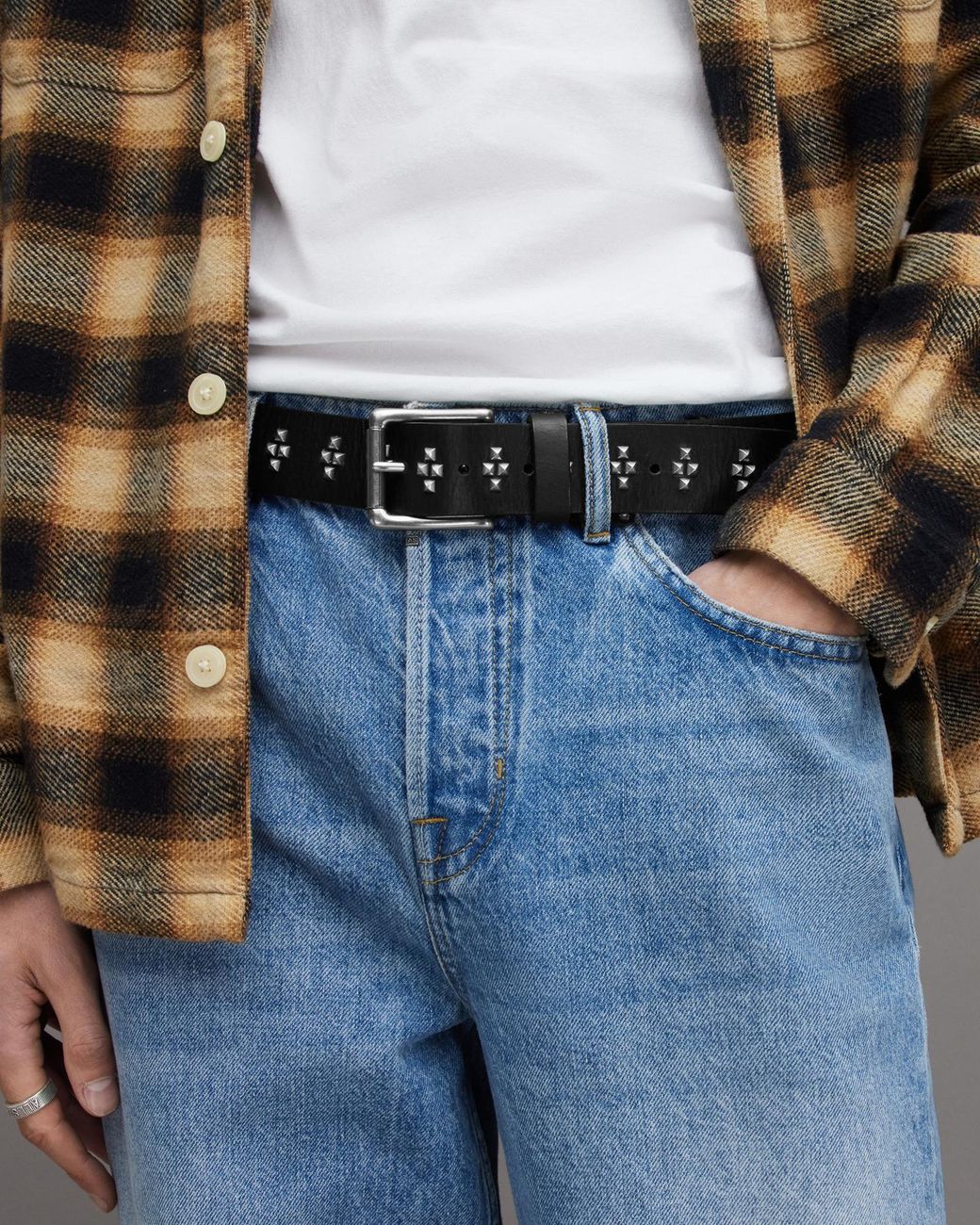 小物 noah studs belt AllSaints Noa Cross Studded Leather Belt in Black for Men | Lyst