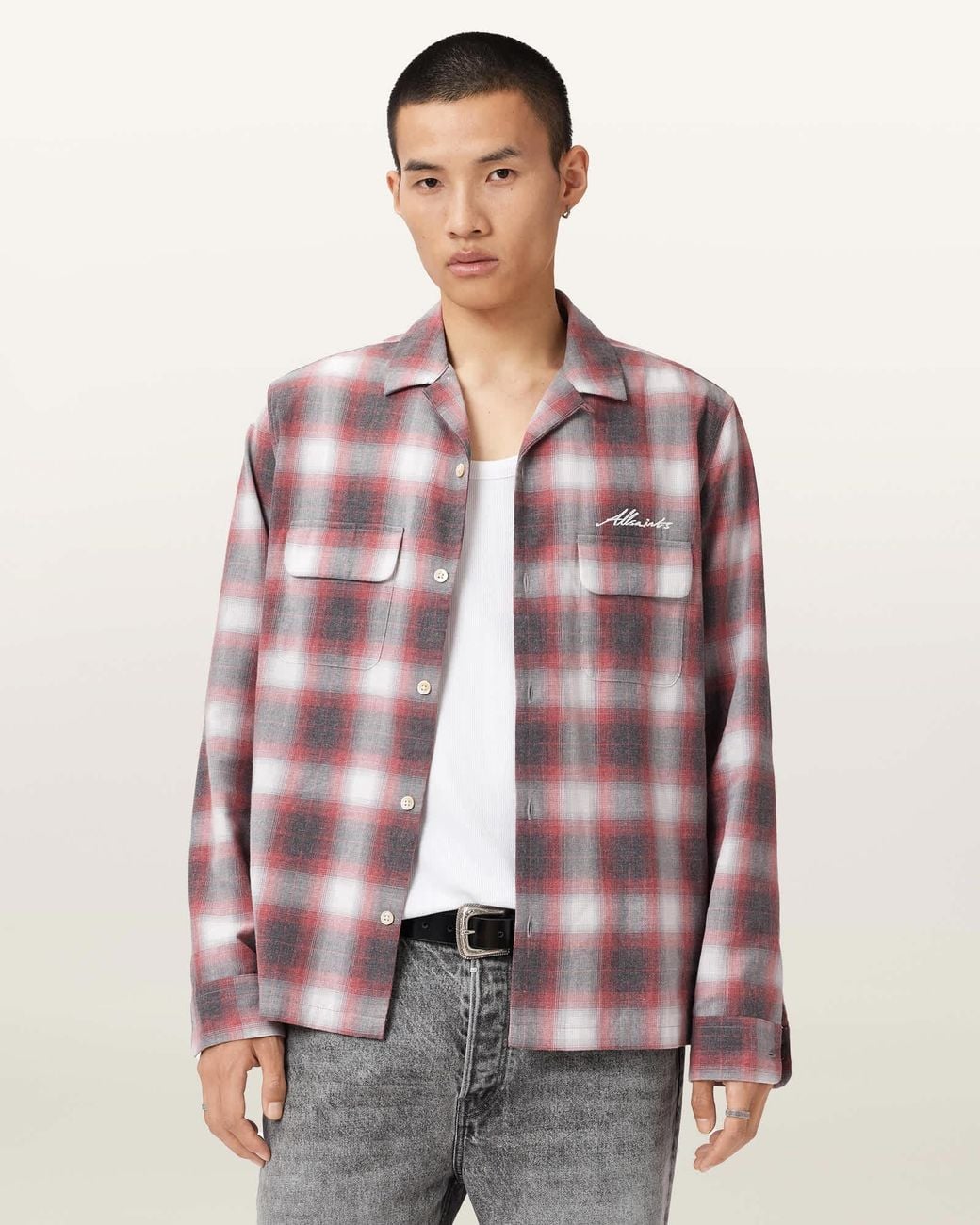 AllSaints Brown Shams Long Sleeve Shirt for men