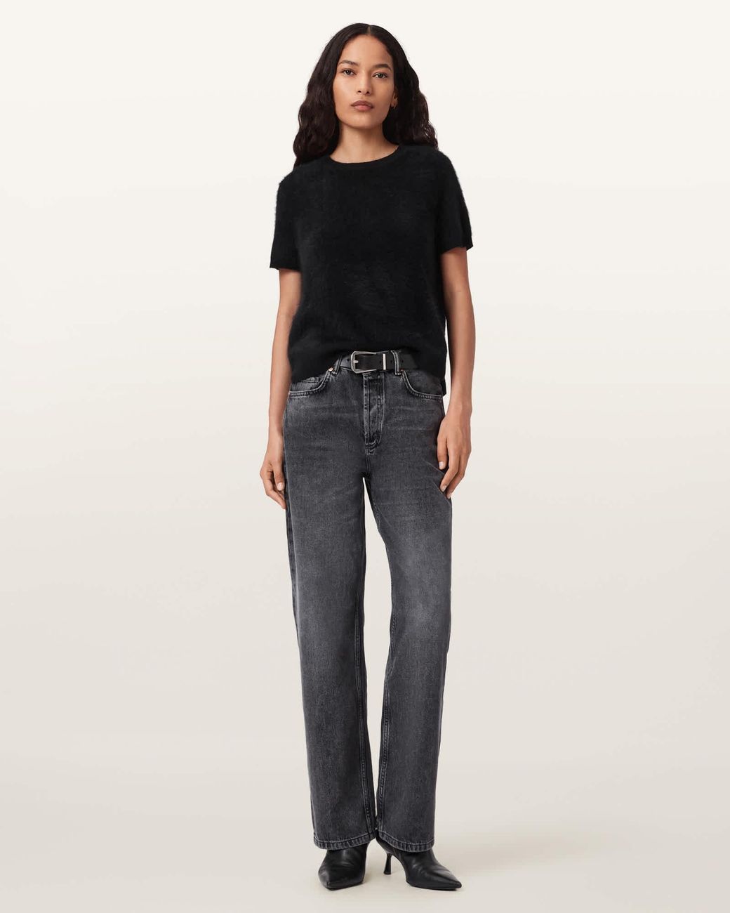 AllSaints Black Brooklyn Straight Leg Jeans