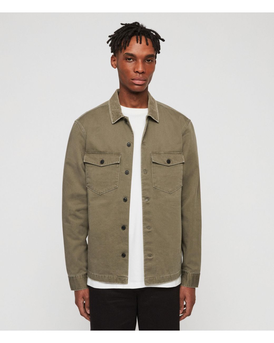 AllSaints Lancer Shirt Mens in Olive 