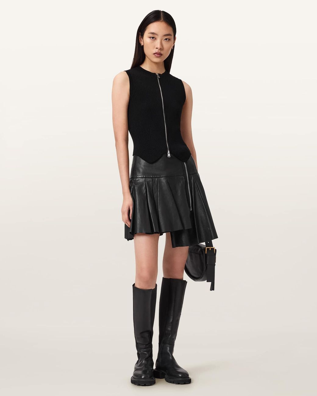 AllSaints Natural Irina Leather Mini Skirt