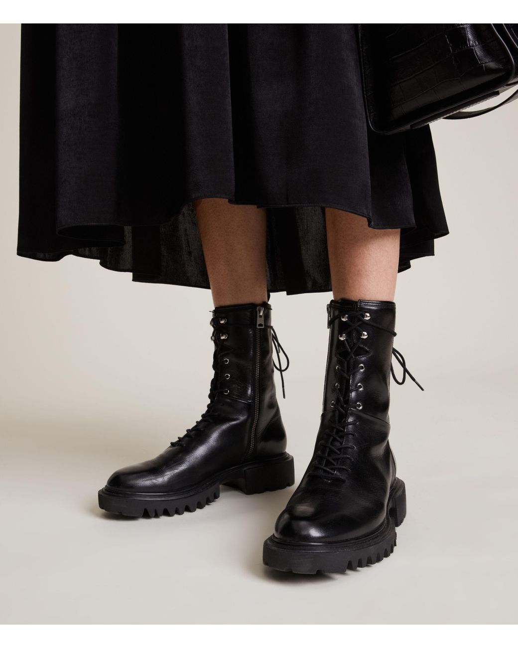 AllSaints Maren Leather Boots in Black | Lyst
