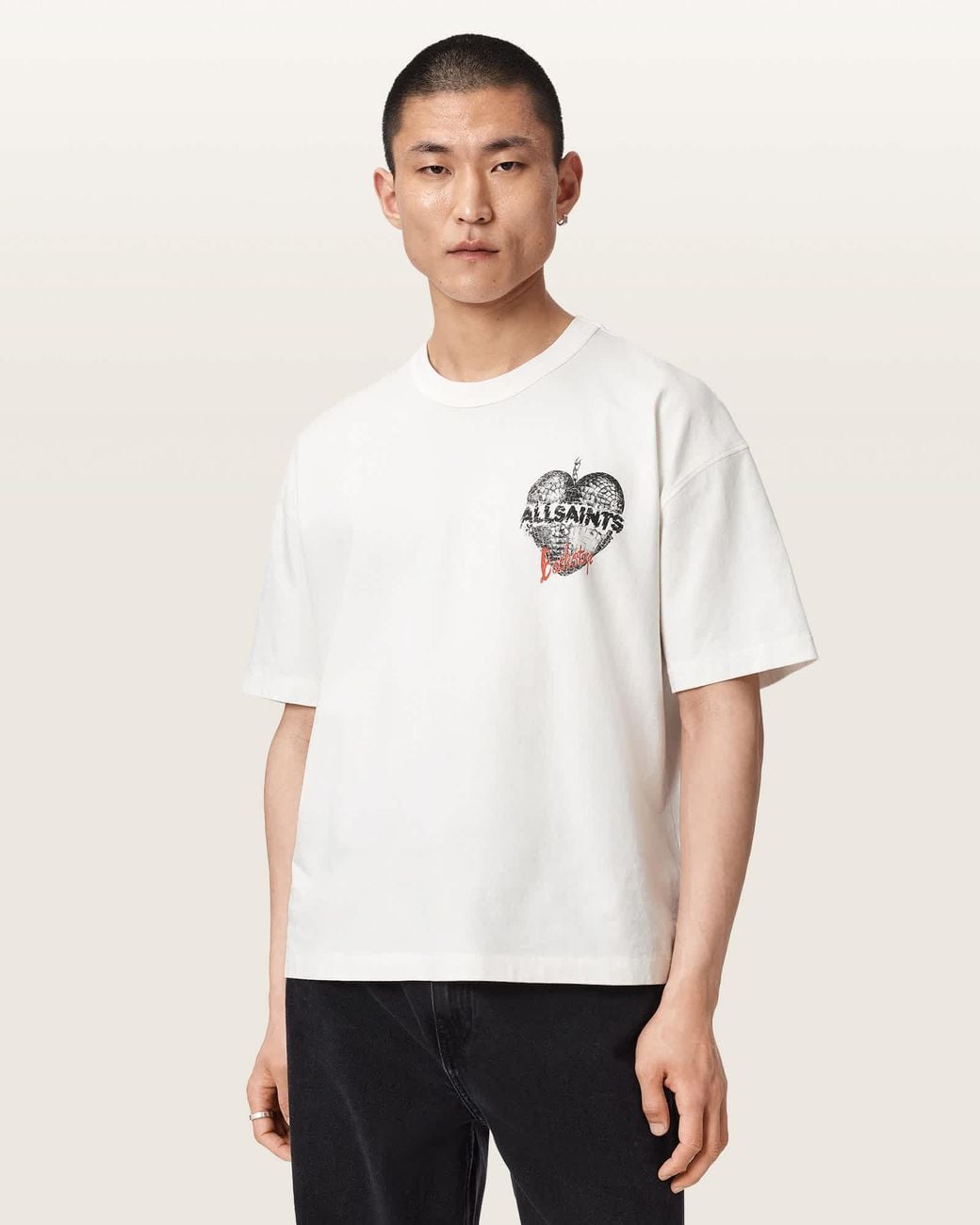 AllSaints White Reflect Short Sleeve Graphic T-Shirt for men