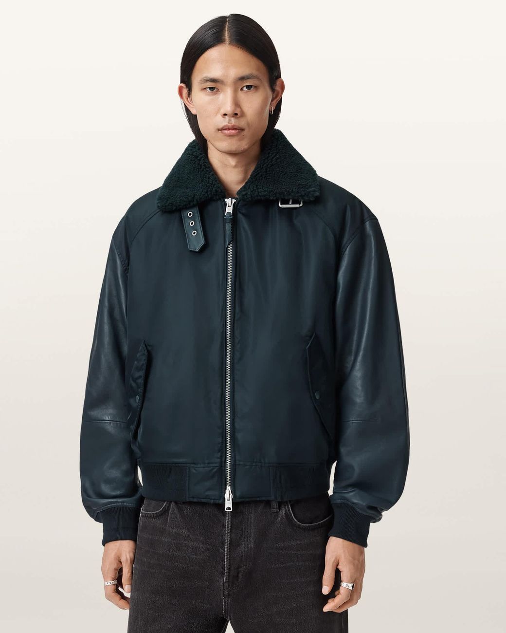 AllSaints Blue Elton Aviator Jacket for men