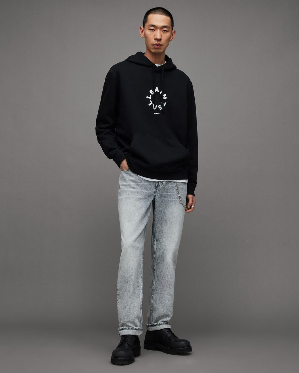 AllSaints Tierra Pullover Circle Logo Hoodie in Black for Men