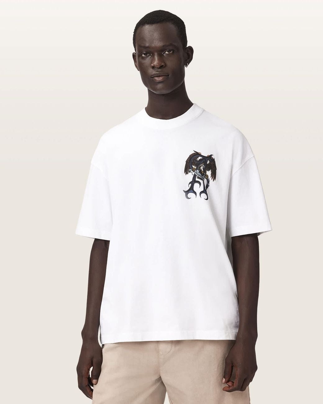 AllSaints White Raptour Oversized Graphic T-Shirt for men