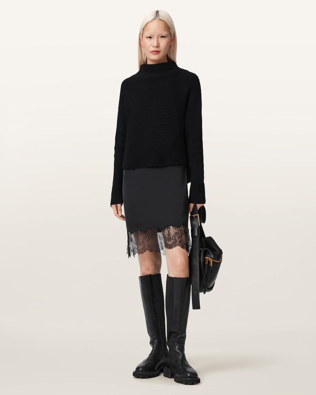 AllSaints Black Eloise 2-In-1 Sweater Dress