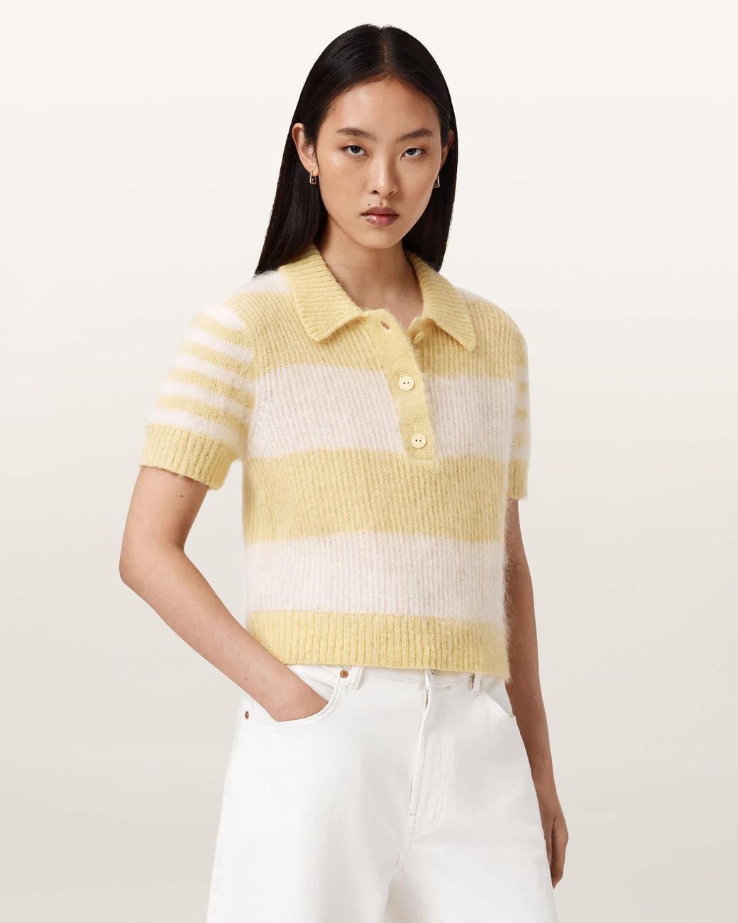 AllSaints Natural Clem Wool Blend Polo