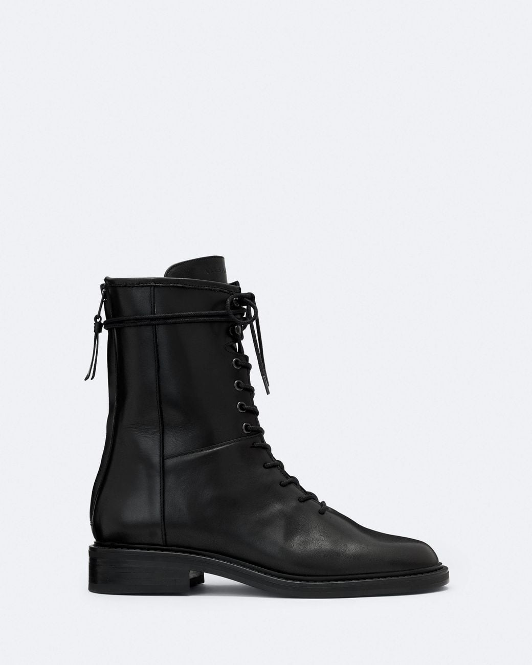 AllSaints Black Misty Back-Zip Leather Military Boots