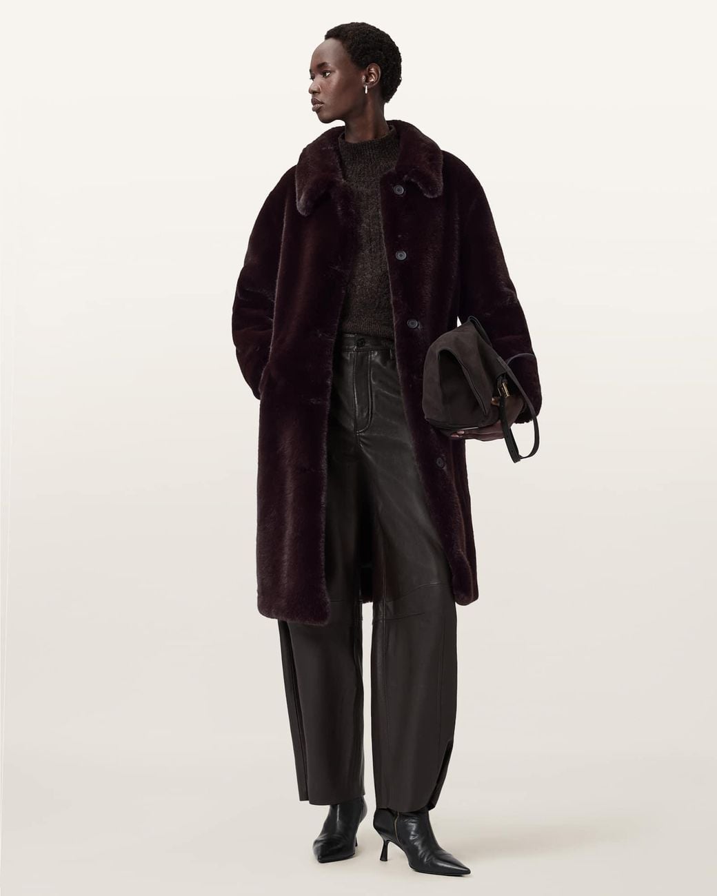 AllSaints Black Sora Faux Fur Coat