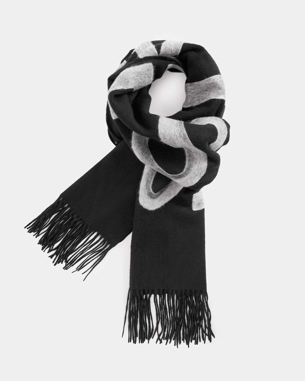 All Saints Scarf Black & White Wool Blend Knit Logo Outdoor Streetwear Modern! all-saints-Blackchalk-White-  main image 3