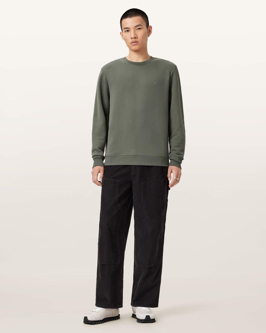AllSaints Green Raven Crew Neck Ramskull Sweatshirt,, Boa for men