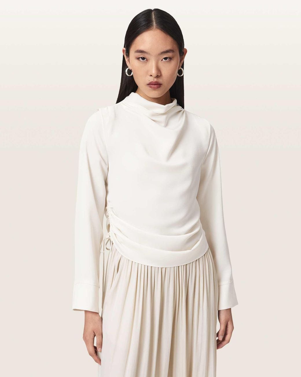 AllSaints Natural Leslie Cowl Neck Relaxed Top