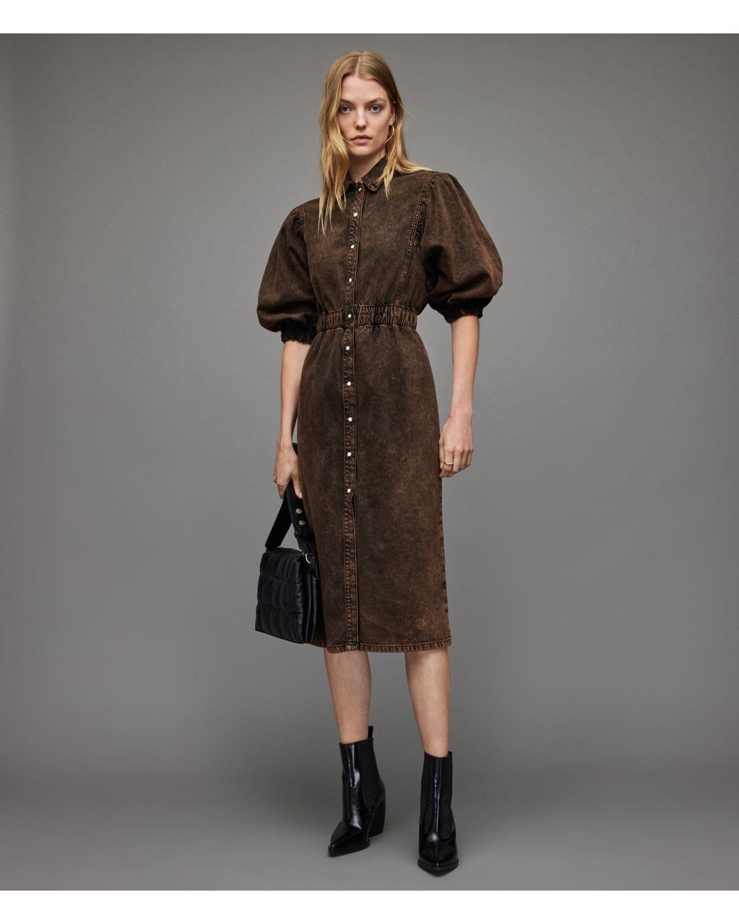 AllSaints Osa Denim Midi Dress in Brown Lyst UK