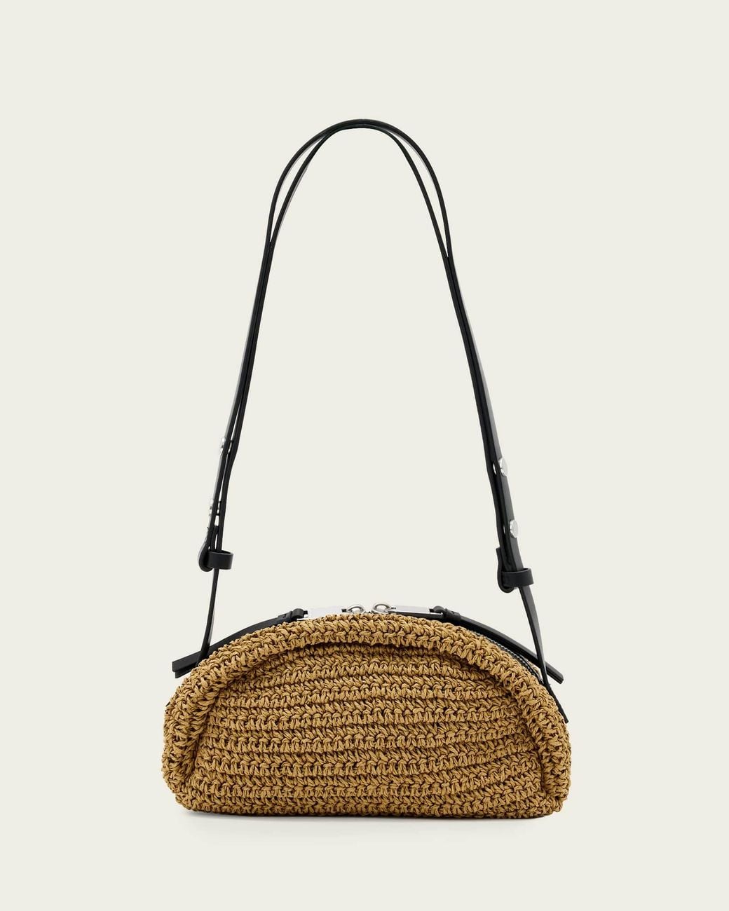 AllSaints Natural Rosalie Arc Woven Crossbody Bag