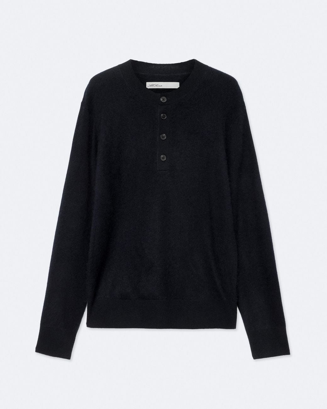 AllSaints Black Wulf Merino Wool Henley Sweater for men