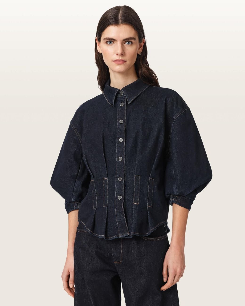 AllSaints Blue Nancy Fitted Denim Shirt