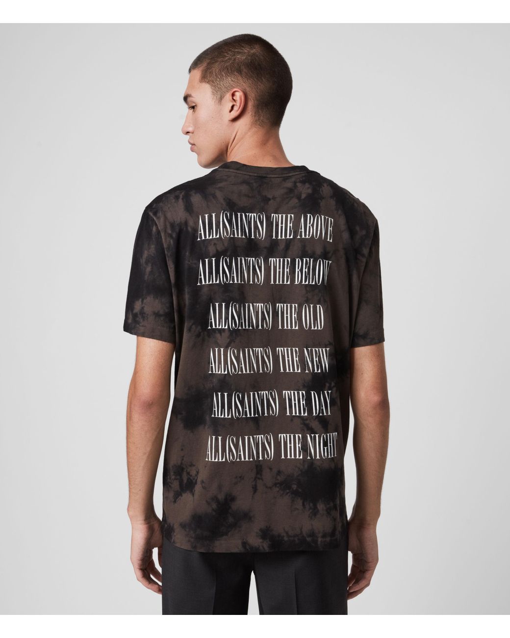 AllSaints Men's Black Tie Dye Stamp Crew T-shirt