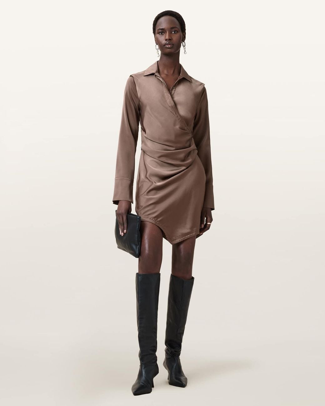 AllSaints Natural Tira Satin Mini Dress