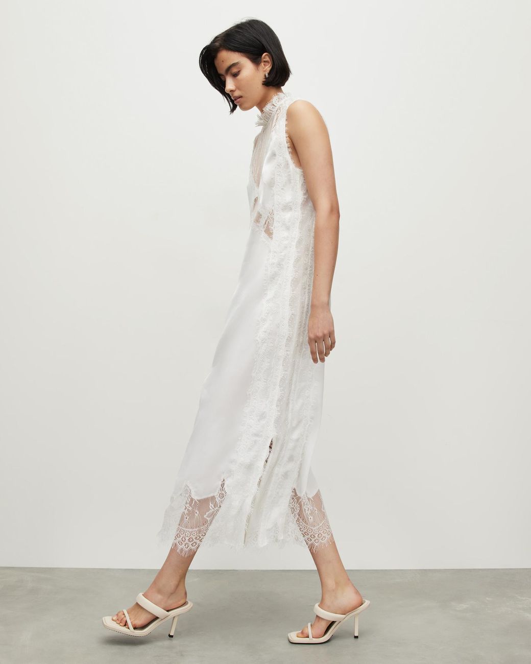 AllSaints Mila Lace Panelled Frill Trim Maxi Dress in White | Lyst