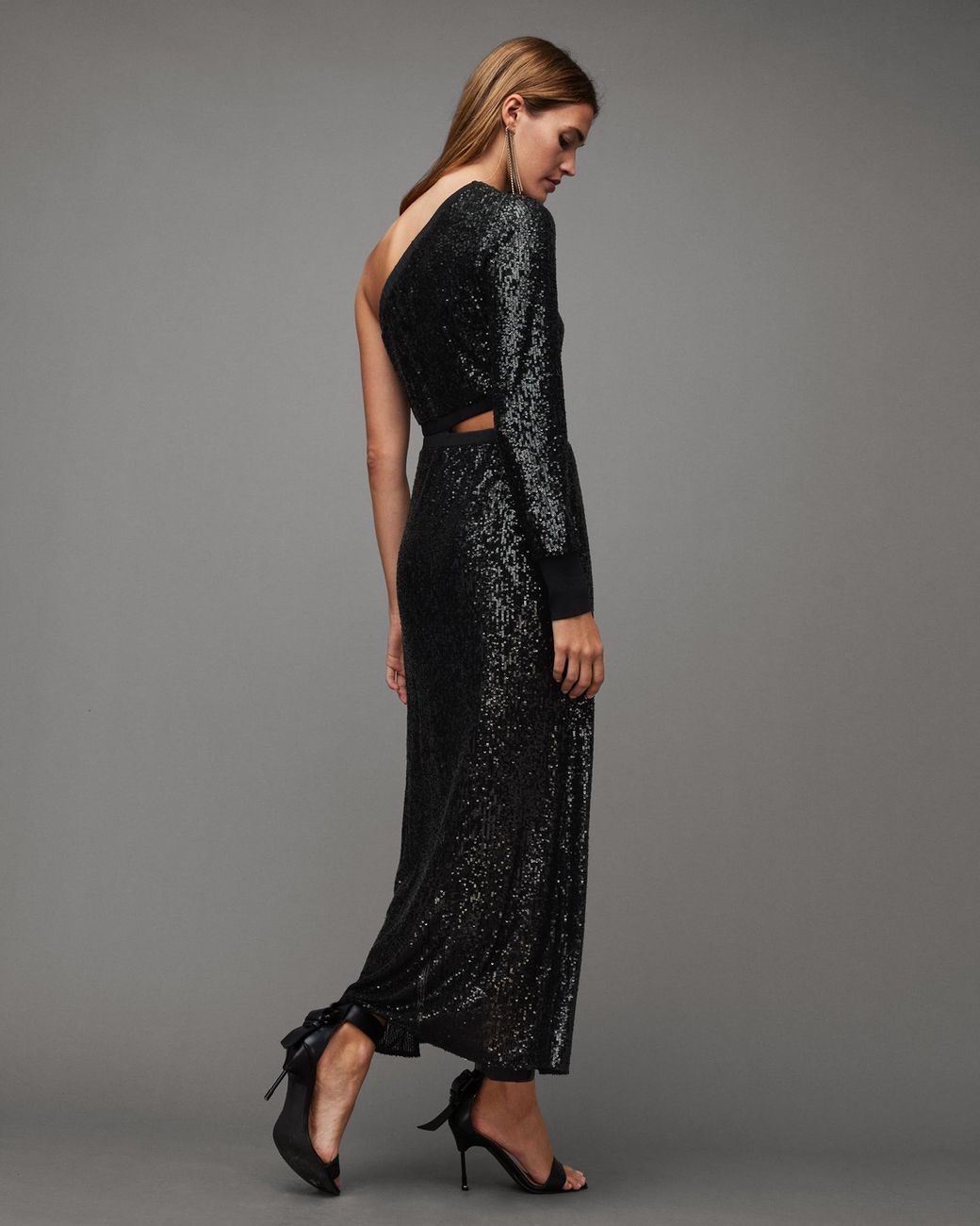 AllSaints Daisy Topaz Sequin Cut Out Maxi Dress in Green | Lyst