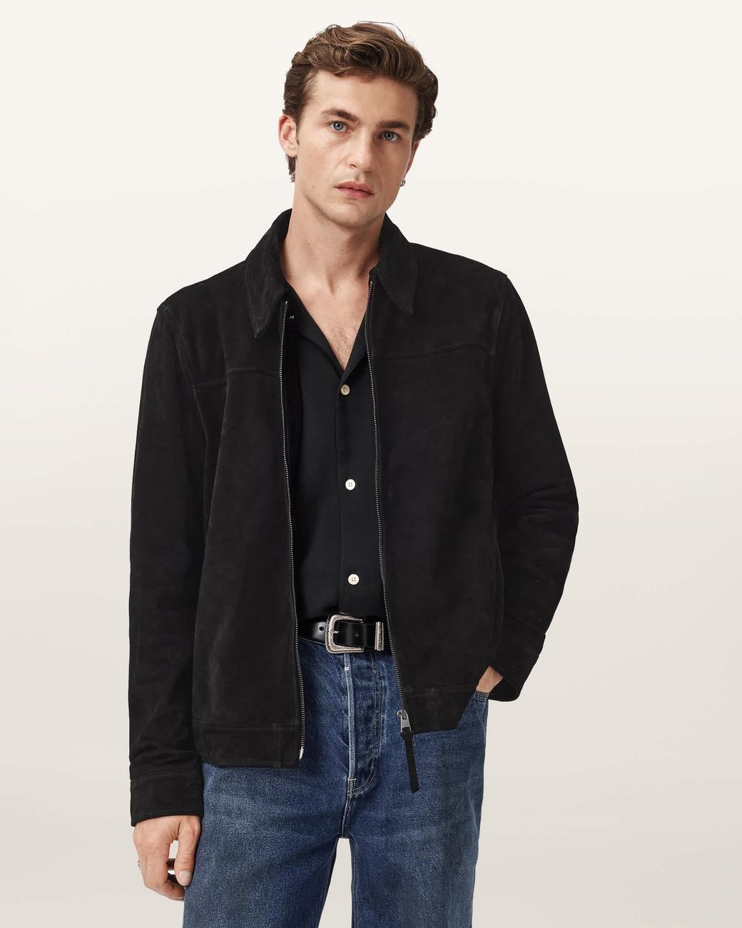 AllSaints Black Rhone Suede Jacket for men