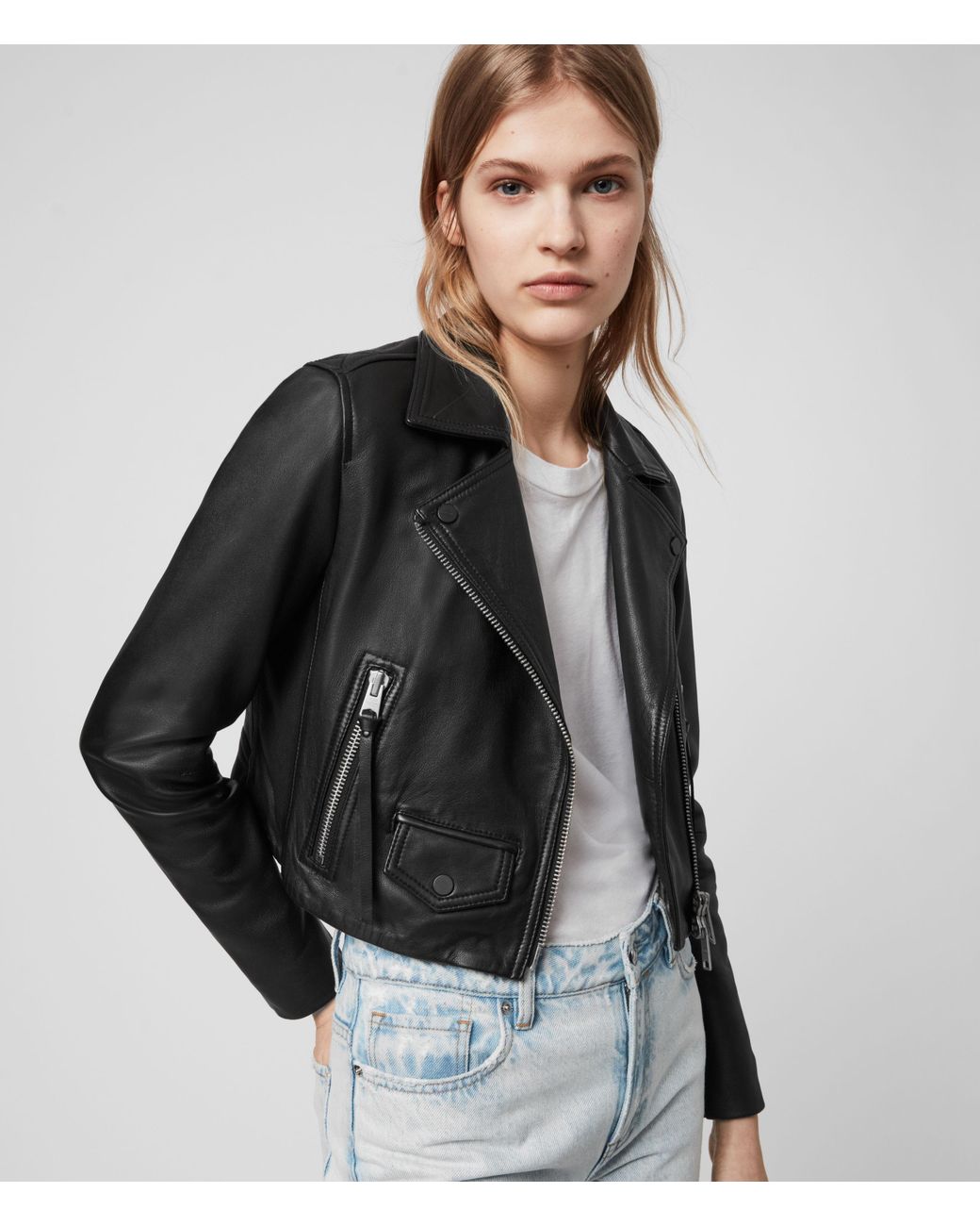 AllSaints Women's Elora Leather Biker Jacket in Black | Lyst