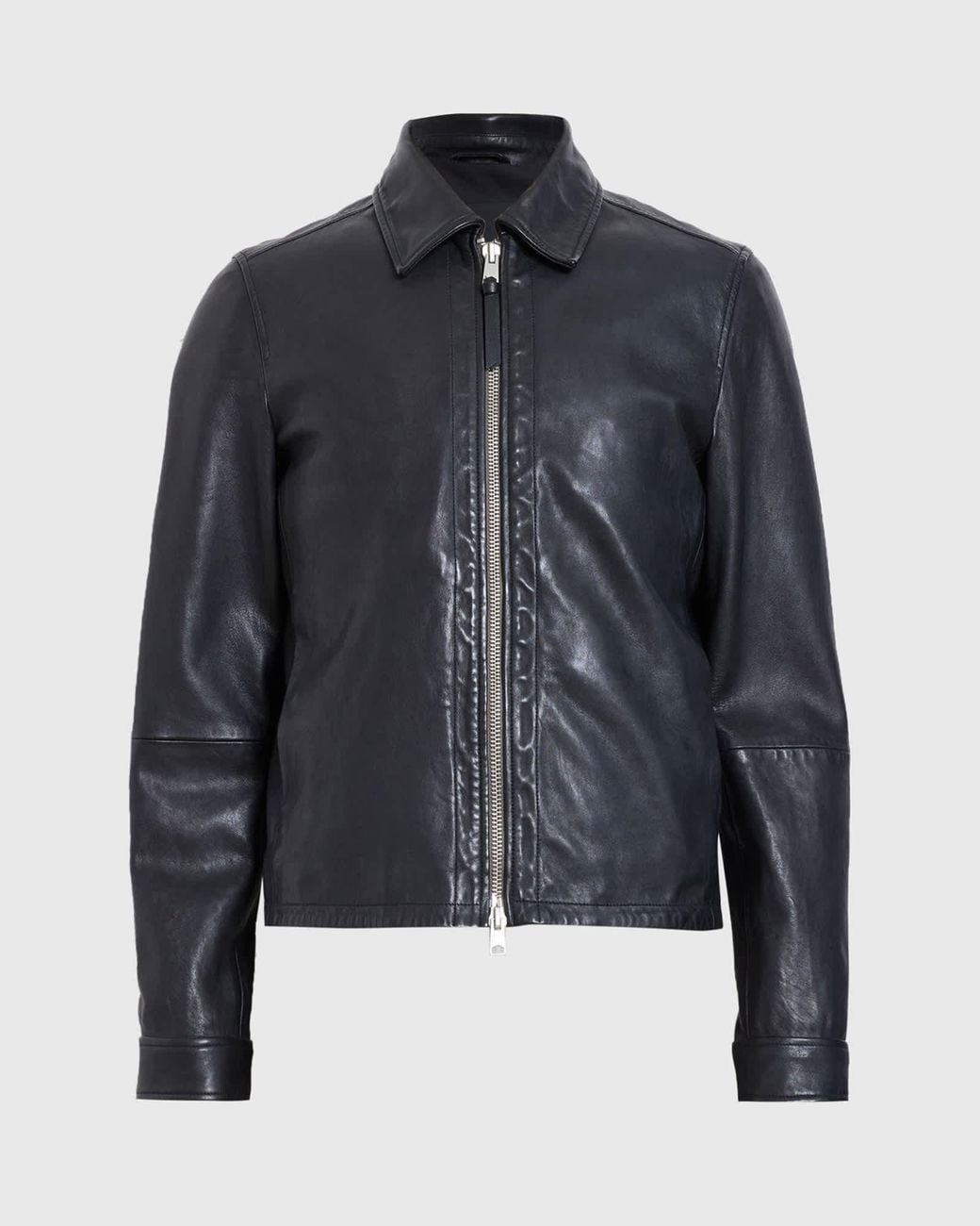 AllSaints Black Erol Zip Up Leather Jacket for men