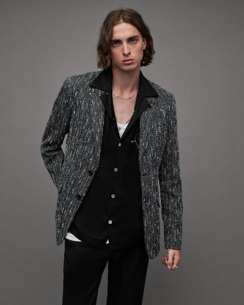 AllSaints Gray Argyll Textured Tailored Fit Blazer for men