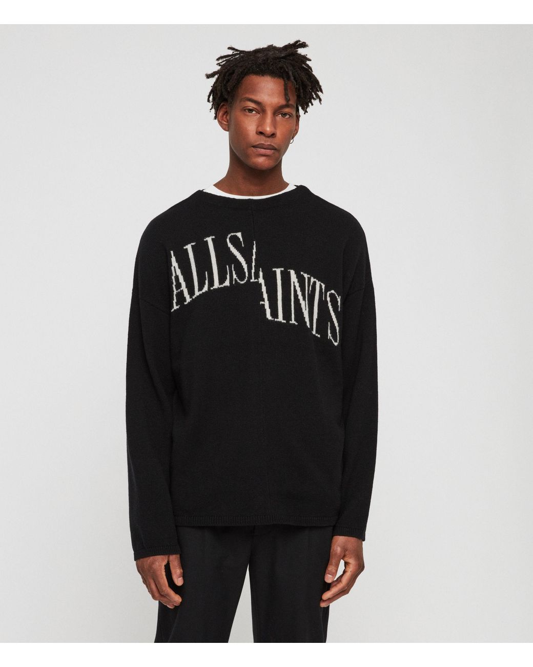 AllSaints Split Saints Crewneck Sweater in Black for Men | Lyst