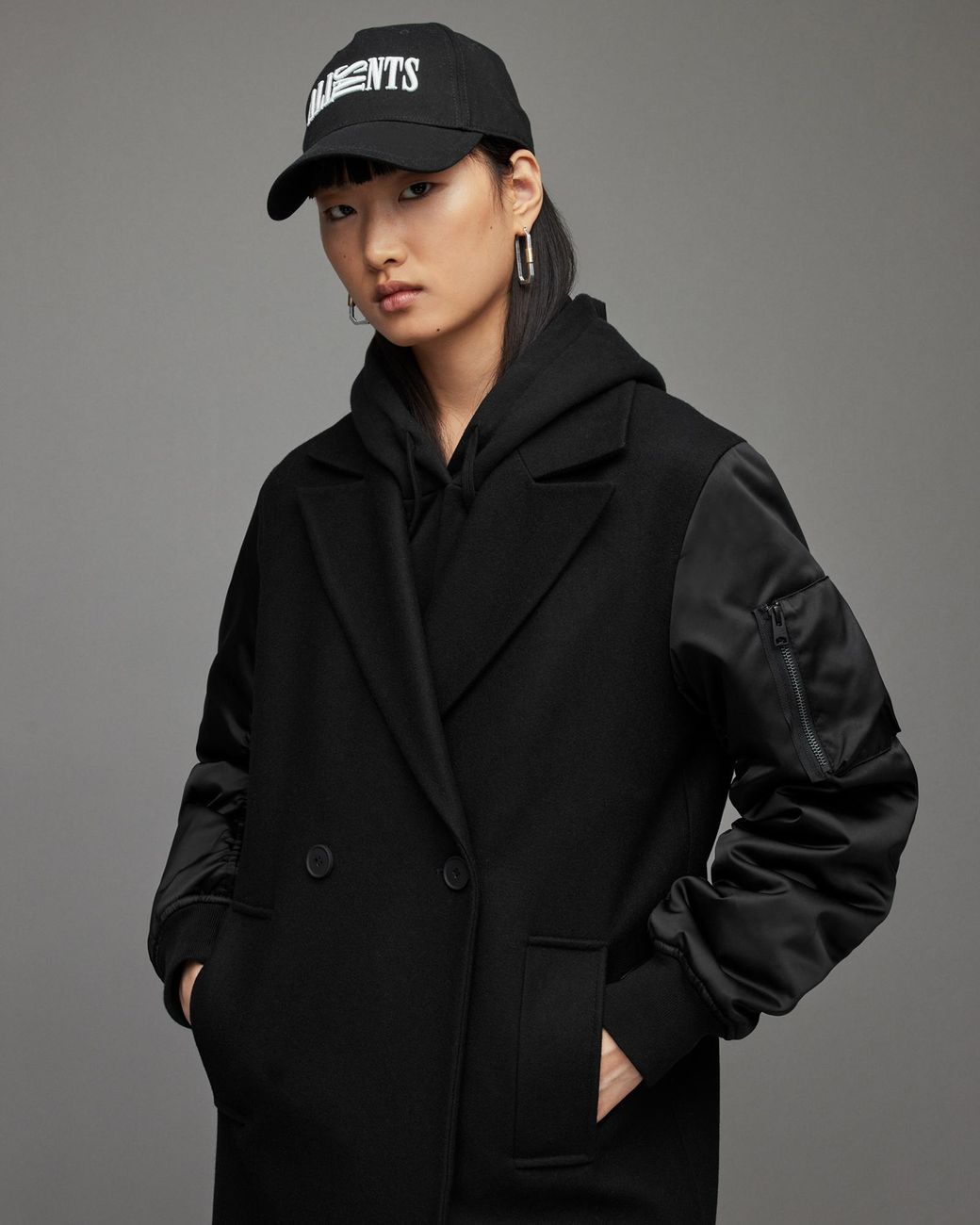 AllSaints Paulah Wool Blend Double Breasted Coat in Black Lyst UK