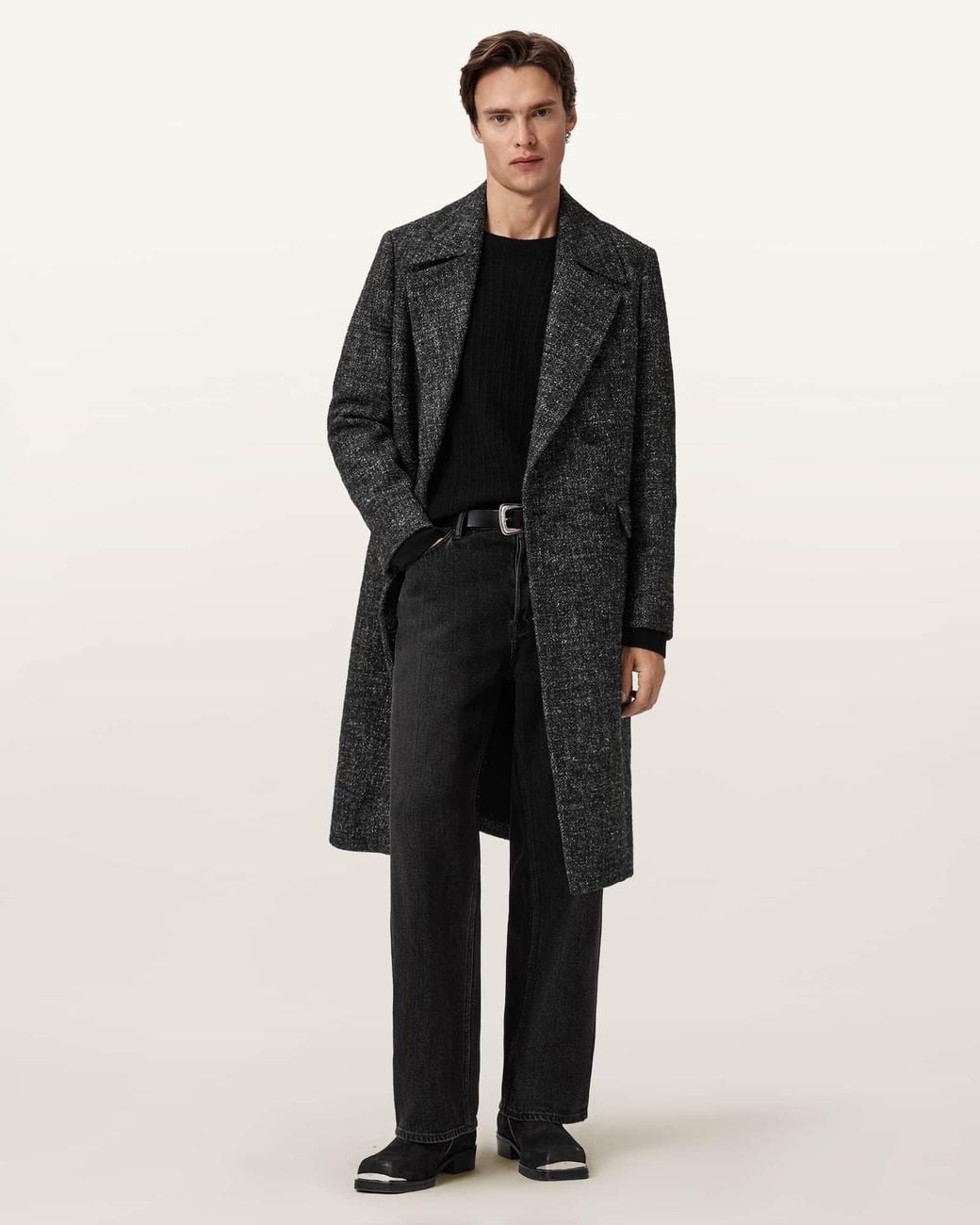 AllSaints Black Lincoln Double Breasted Coat for men