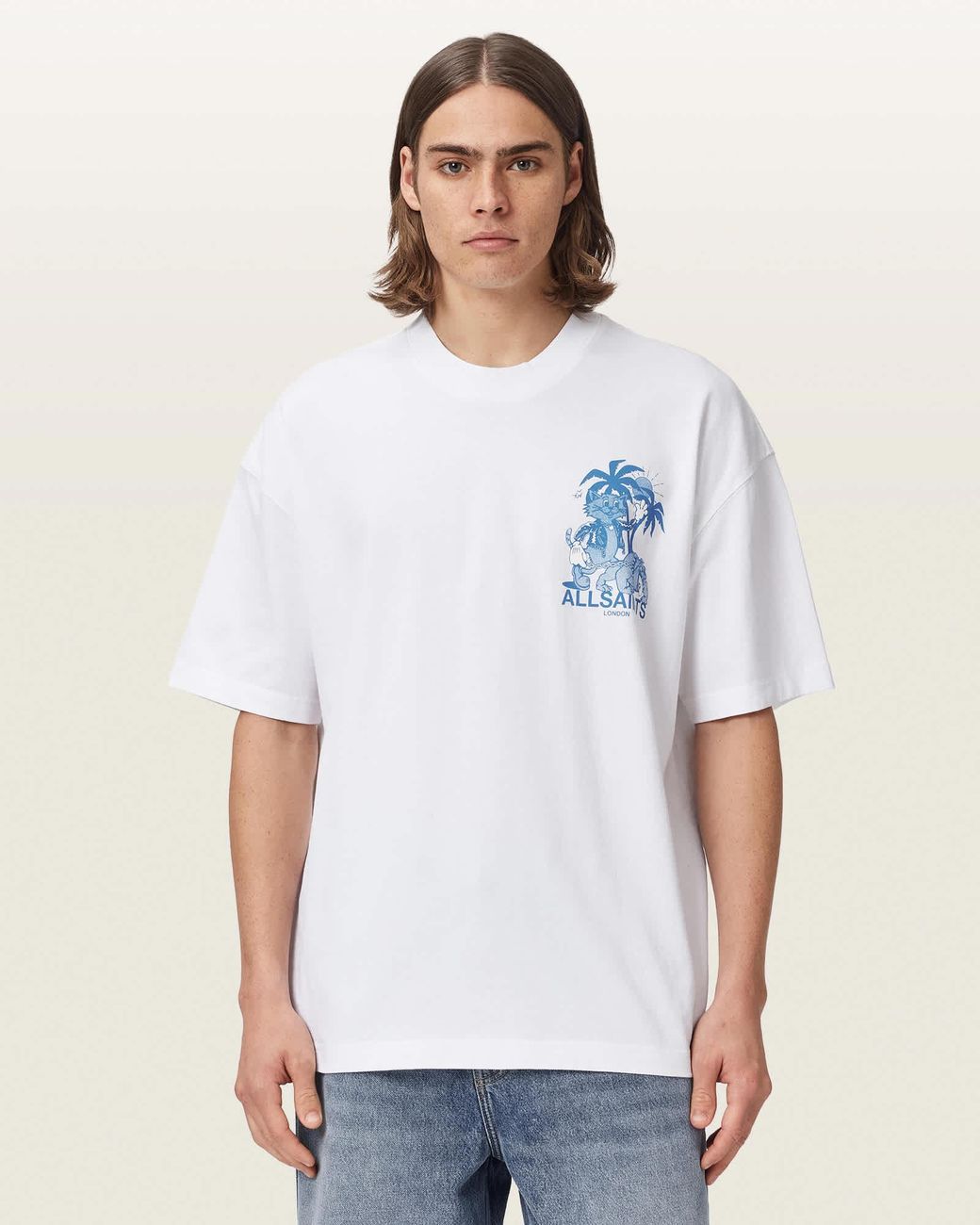 AllSaints White Bulldog Oversized Short Sleeve Graphic T-Shirt for men
