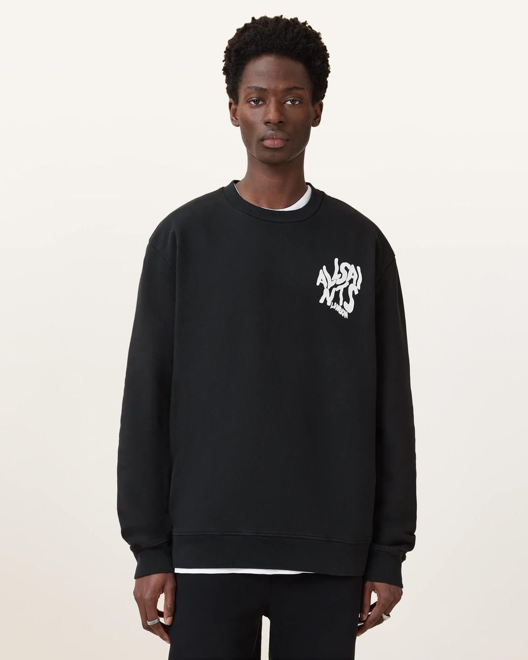 AllSaints Black Orlando Oversized Crew Neck Sweatshirt for men