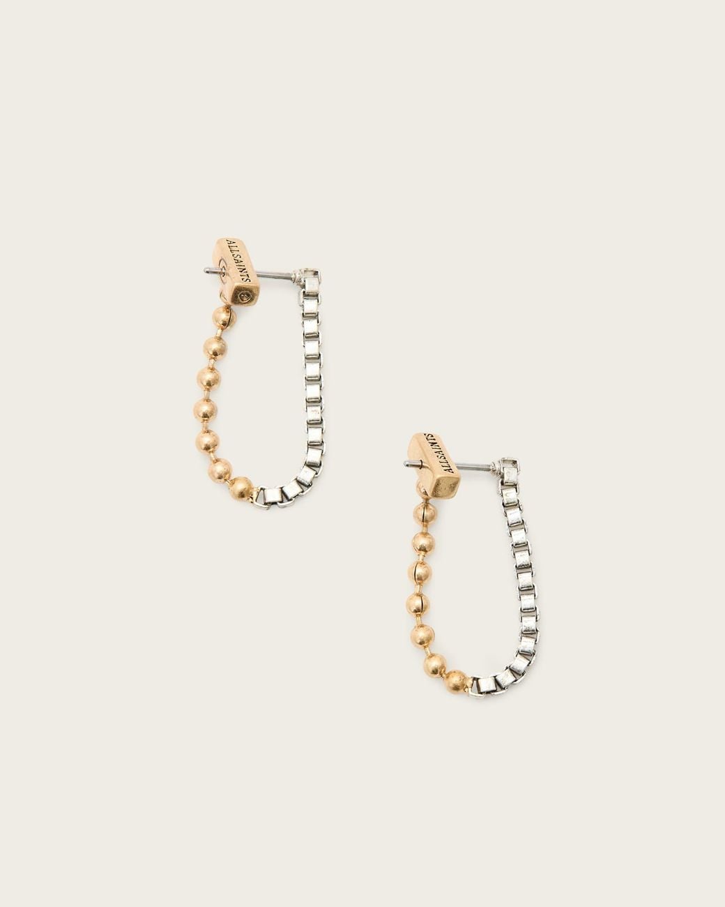 AllSaints Natural Box Chain Two Tone Ball Earrings
