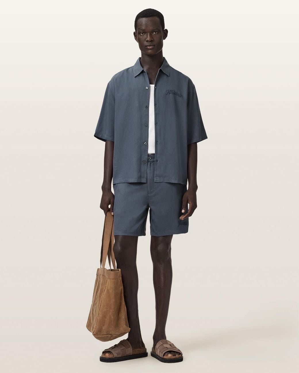 AllSaints Blue Circe Straight Fit Odyssey Shorts for men