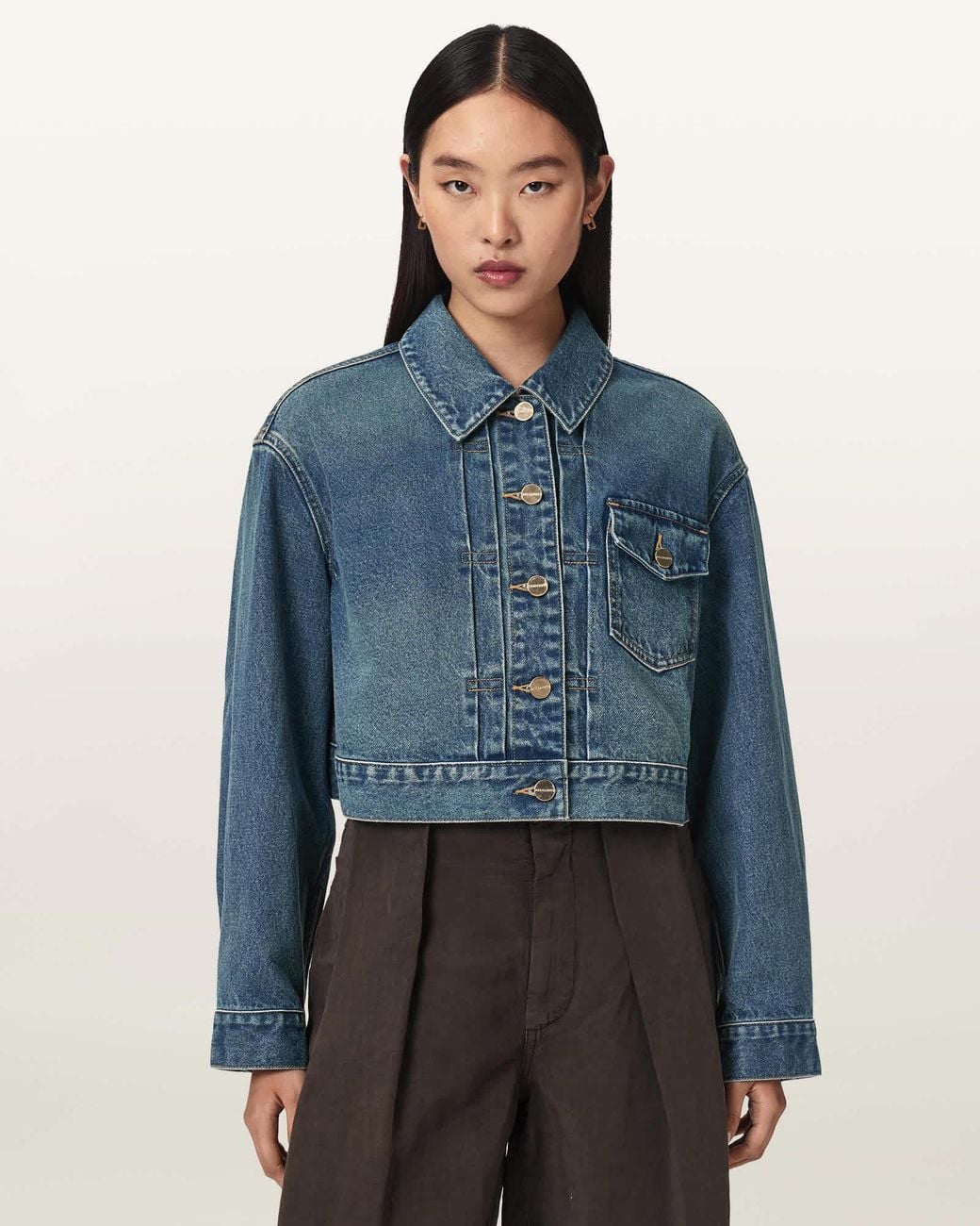 AllSaints Blue Blink Cropped Denim Jacket