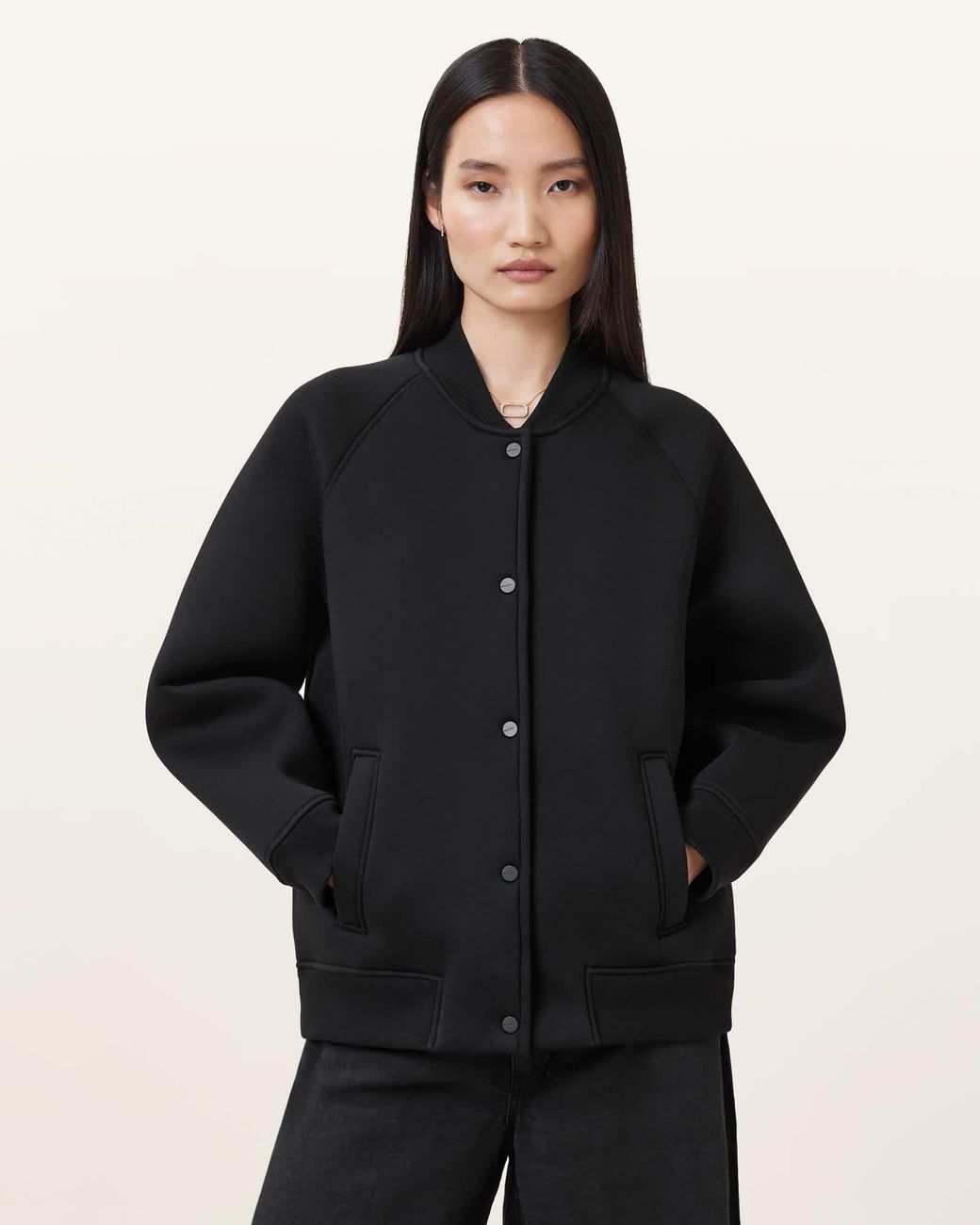 AllSaints Black Nicola Oversized Bomber Jacket
