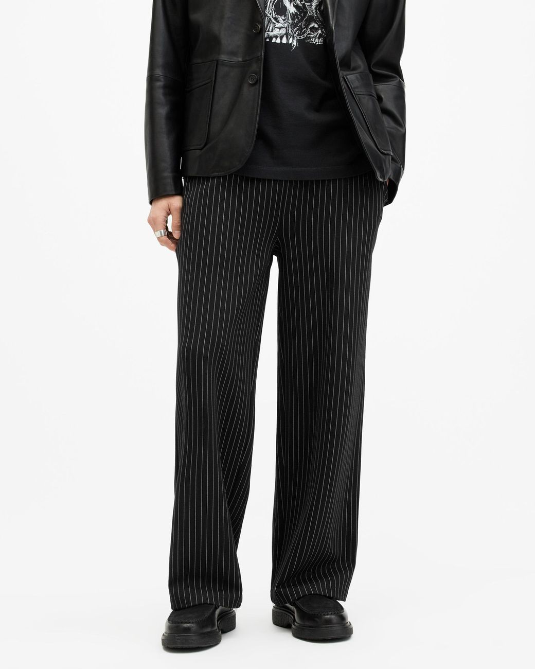 AllSaints Sinclair Wide Leg Pinstripe Sweatpants,, Jet in