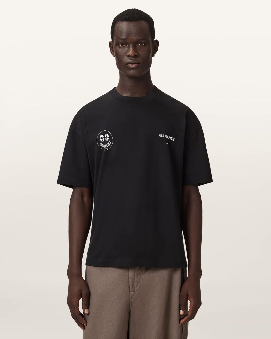 AllSaints Black Spinner Oversized Short Sleeve Graphic T-Shirt for men