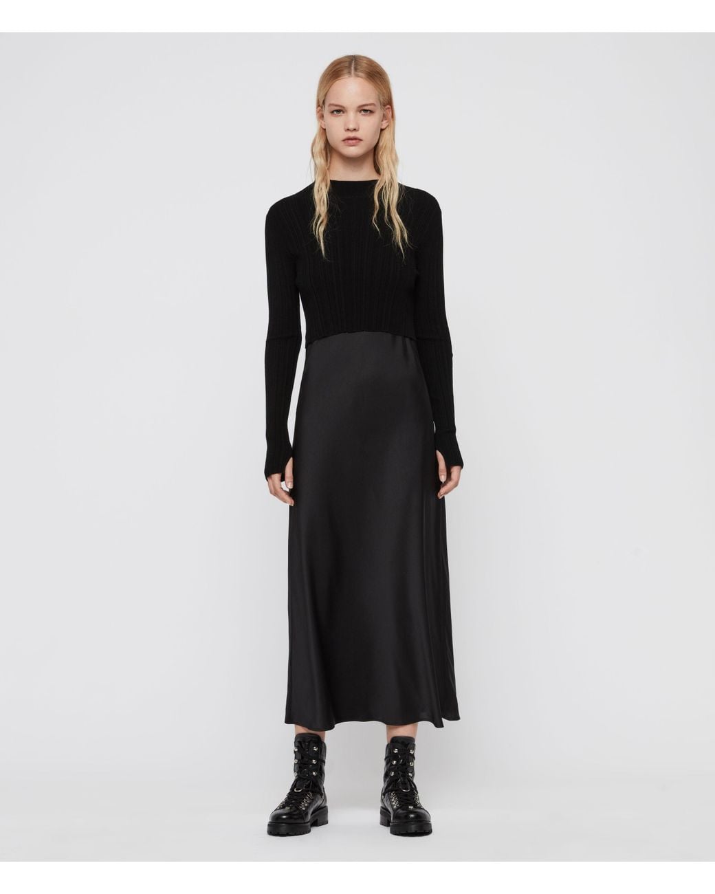 allsaints karla midi slip dress Karla V-Neck Silk Blend Midi Dress ADELA BURNT ORANGE