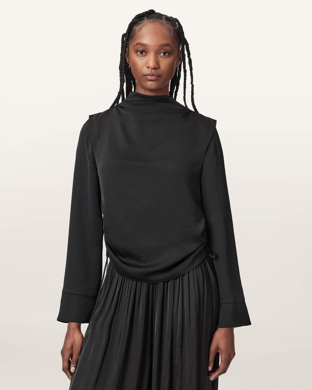 AllSaints Black Leslie Cowl Neck Relaxed Top