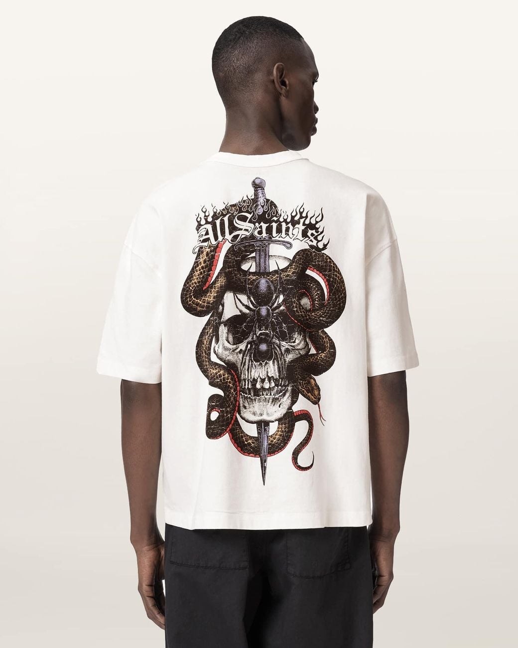 AllSaints White Araknid Short Sleeve Boxy Graphic T-Shirt for men