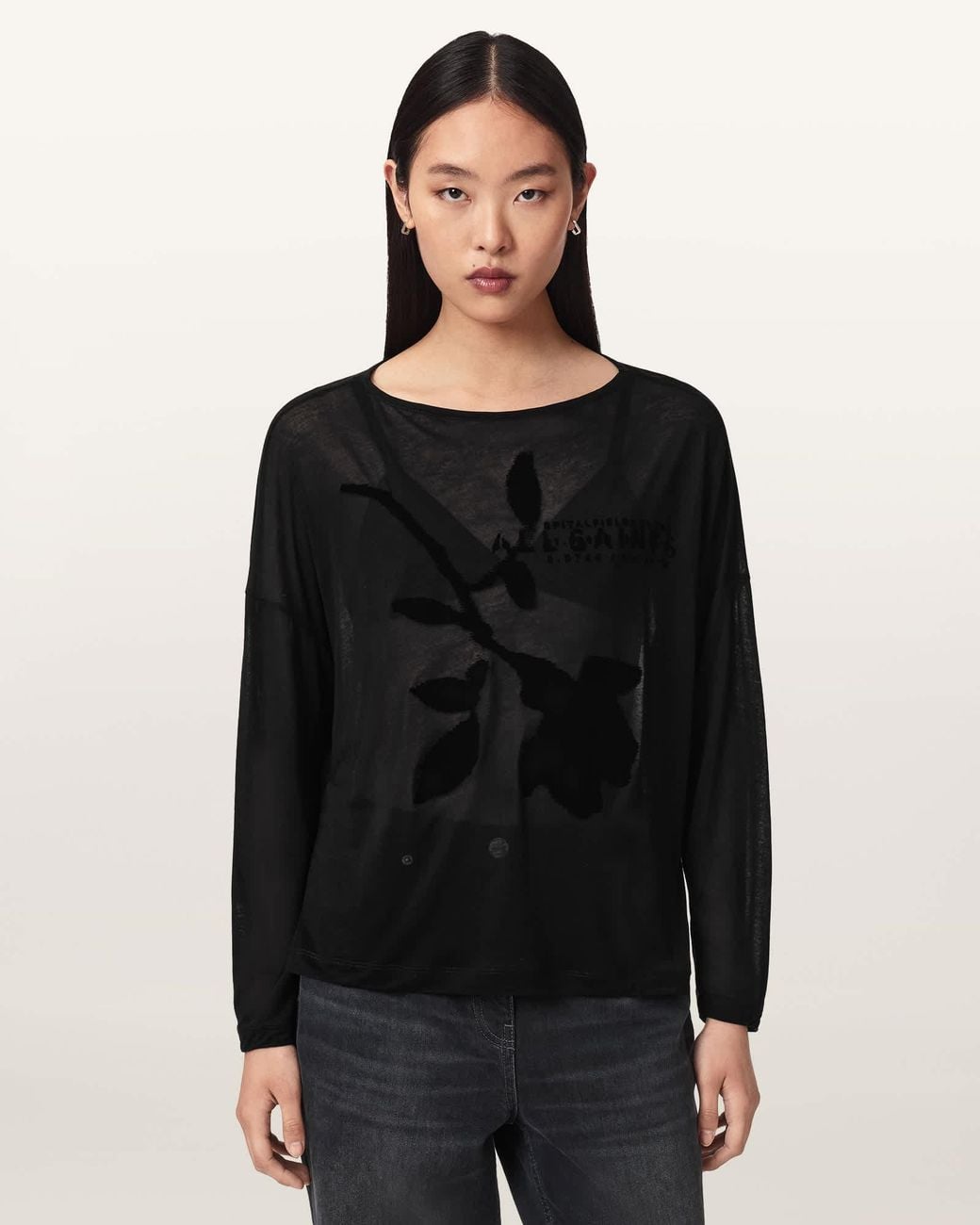 AllSaints Black Athea Rita Sheer T-Shirt