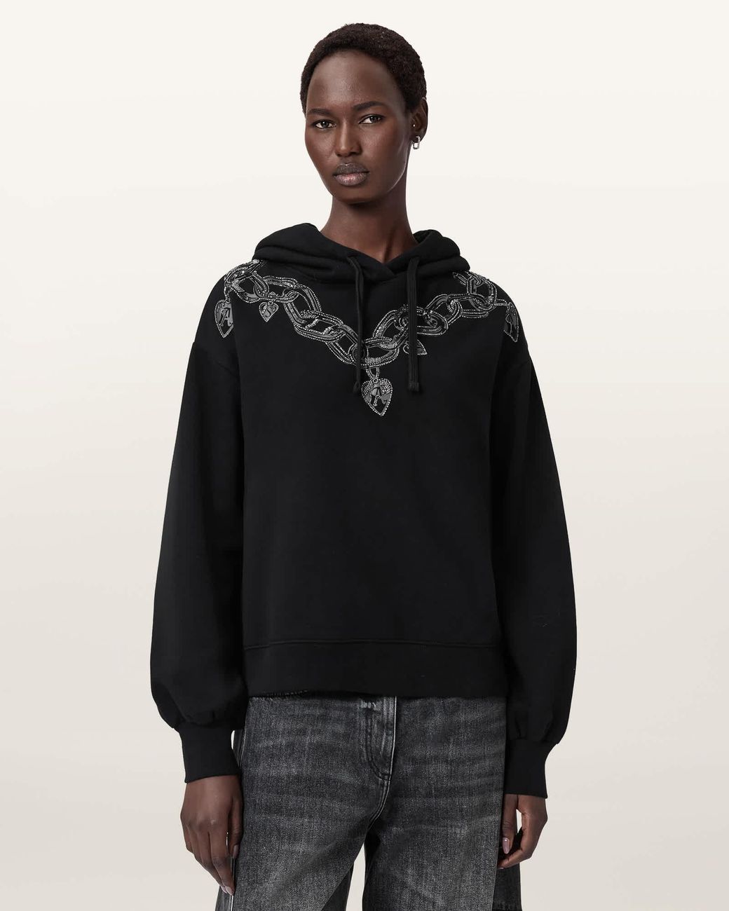 AllSaints Black Drip Rihan Oversized Hoodie