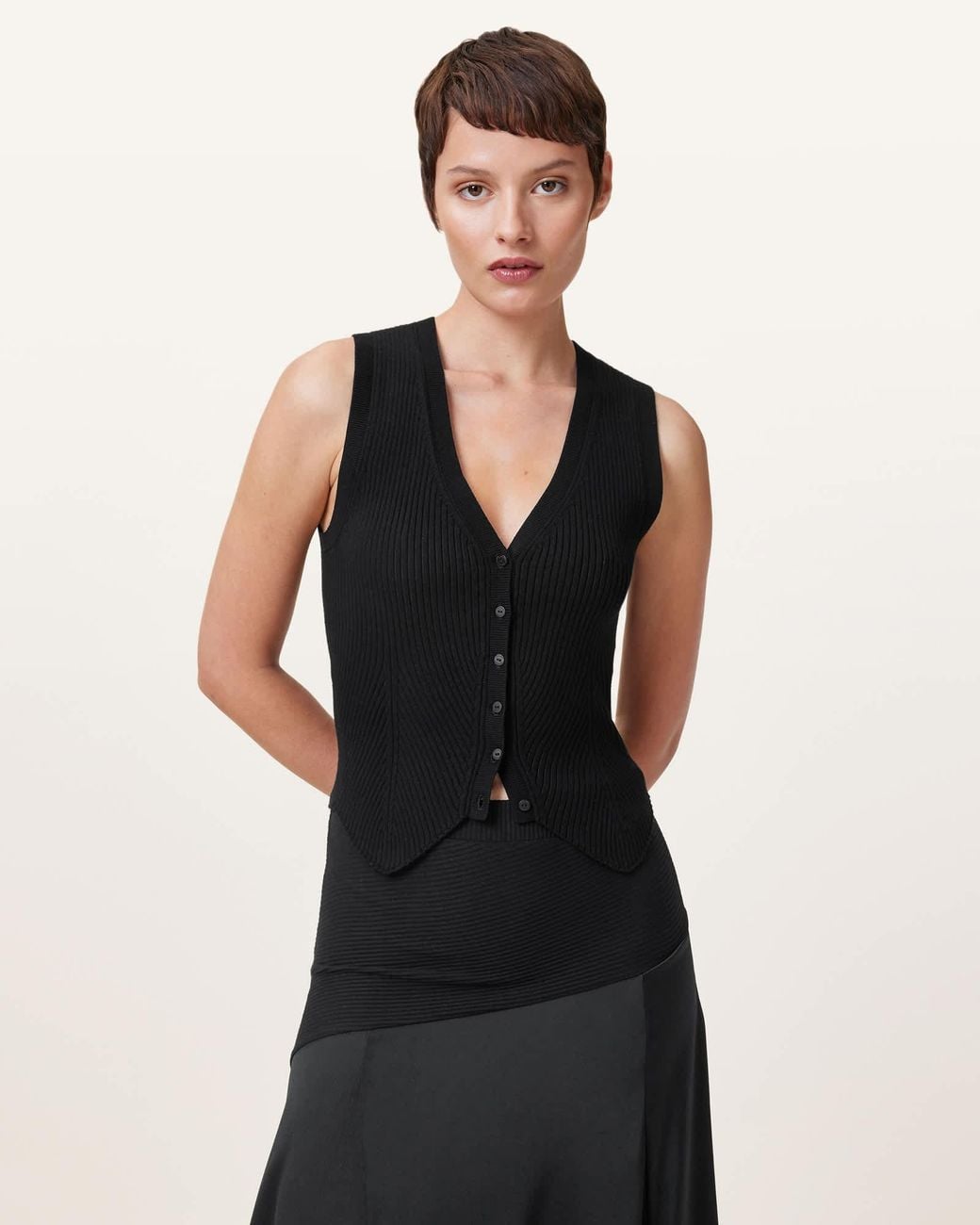 AllSaints Black Cruz Ribbed Knitted Vest