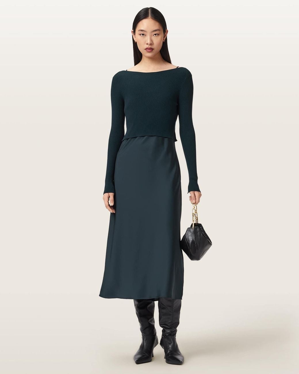 AllSaints Blue Hera 2-In-1 Midi Dress