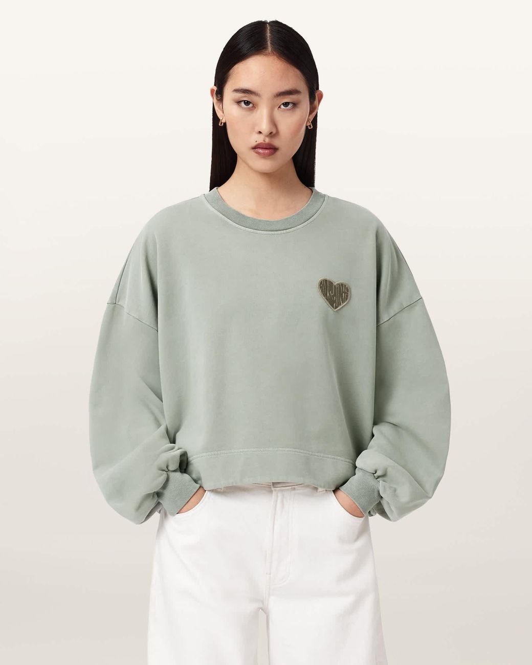 AllSaints Gray Lover Oversized Crew Neck Sweatshirt
