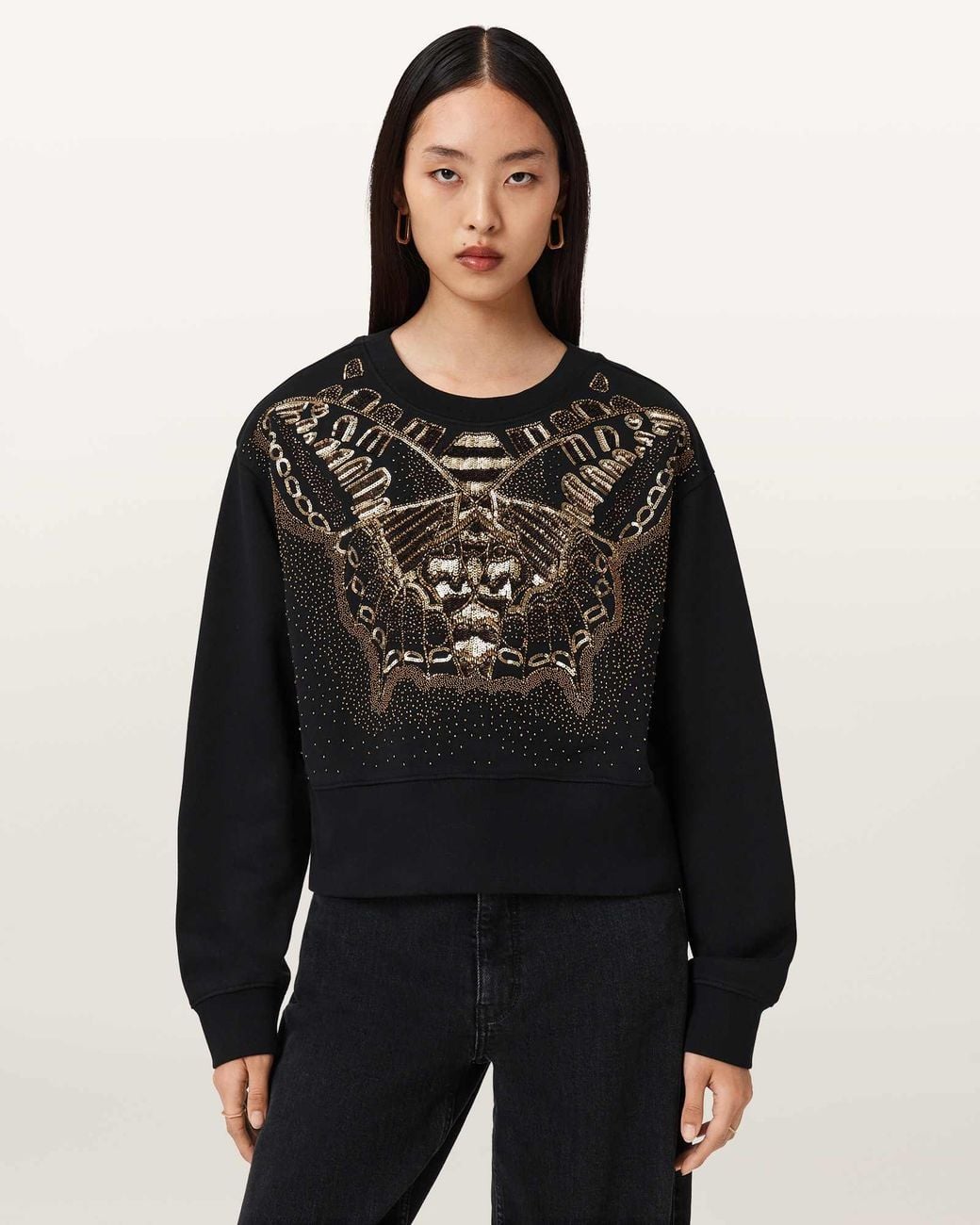 AllSaints Black Glide Separo Embellished Sweatshirt